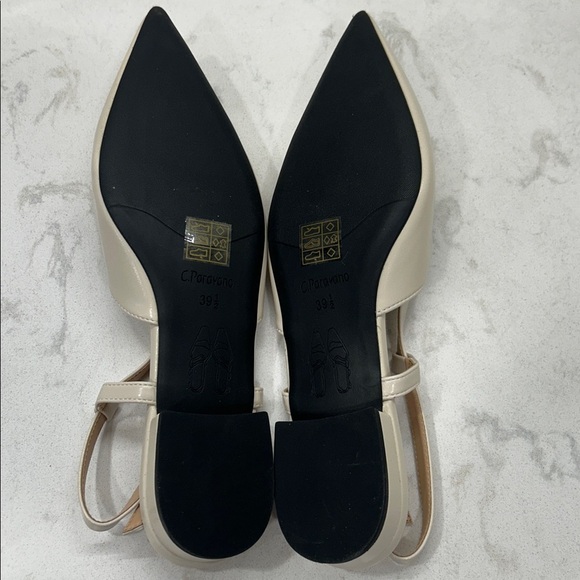 C.Paravano Sleek Slingback Flat (Freya)Taupe 39 1/2 Pointed Toe Adjustable Strap - Picture 9 of 16